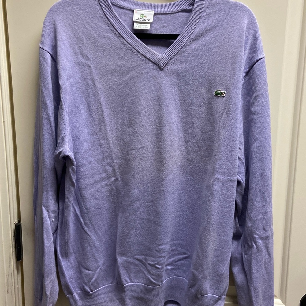 Lilac Lacoste V Neck Sweater Size Large (6)